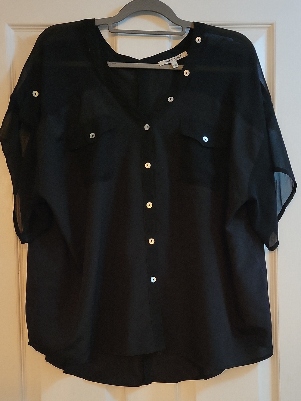 Daniel Rainn Black Sheer Button-Front Blouse